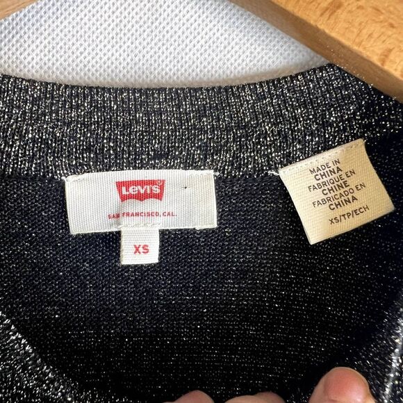 Levi's Scoop Neck Long Sleeve Metallic Wool Blend Sparkly Crop Sweater Size XS - Picture 7 of 11